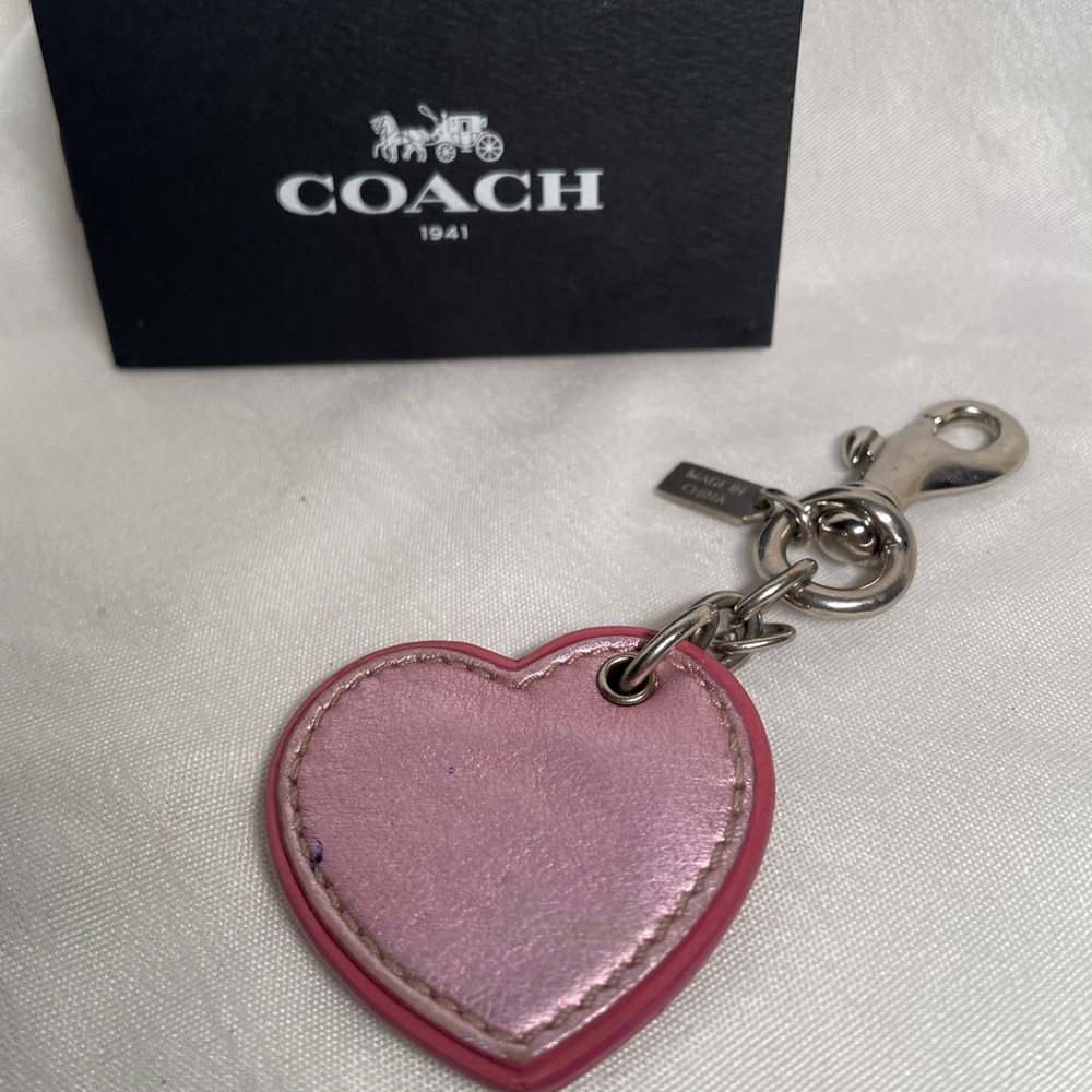 Vintage Coach Metallic Pink Leather Keychain Bag Charm